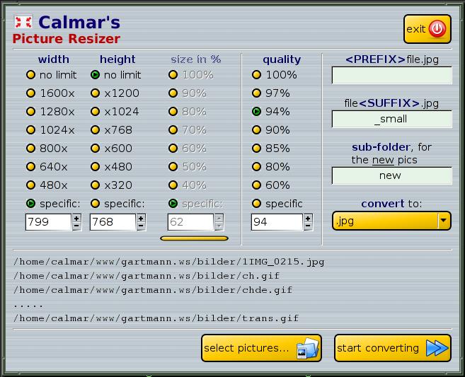 Calmar's Picture Resizer Tool Screenshot